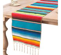 Uposao Table Runner 35×275cm Mexican Blanket Shiny Rainbow Stripes Woven Table Runner Fringe Cotton Tablecloth For Wedding, Festival, Party, Table Decoration