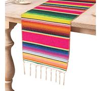 Uposao Table Runner 35×275cm Mexican Blanket Shiny Rainbow Stripes Woven Table Runner Fringe Cotton Tablecloth For Wedding, Festival, Party, Table Decoration