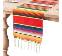 Uposao Table Runner 35×275cm Mexican Blanket Shiny Rainbow Stripes Woven Table Runner Fringe Cotton Tablecloth For Wedding, Festival, Party, Table Decoration