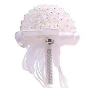 Uposao Wedding Bouquets Holding Flowers Crystal Diamond Foam Artificial Rose Bridal Ribbon Wedding Holding Flower Bouquet for Wedding Decoration Romantic Bouquet for Wedding Party Church