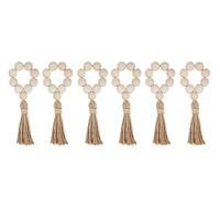 Uposao Wood Bead Napkin Rings Set of 6, Wooden Rustic Napkin Holders Boho Handmade Serviette Buckles with Tassels Natural Beaded Napkin Rings for Thanksgiving Wedding Party Table Decoration