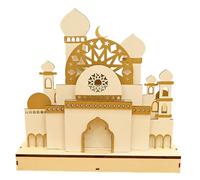 Uposao Wooden LED Light Decoration Mosque-Shaped Lamp Ornament Ramadan Kareem Night Light Islamic Eid Mubarak Home Decoration for Eid Festival Party Supplies