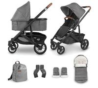 UPPAbaby Cruz V2 Pushchair with Carrycot, Matching Footmuff, Back Pack & Mitts - Greyson