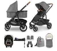 UPPAbaby Cruz V2 Pushchair with Carrycot, Nuna Pipa Lite LX Car Seat, ISOFIX Base & 4pc Accessory Set - Greyson