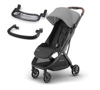 UPPAbaby MINU V3 Lightweight Travel Stroller (Greyson) + Bumper Bar (Black) & Snack Tray - One-Hand Fold, Compact, from Birth to 22kg, Includes Tray & Cup Holder for On-the-Go Convenience