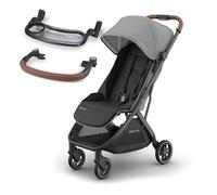 UPPAbaby MINU V3 Lightweight Travel Stroller (Greyson) + Bumper Bar (Saddle) & Snack Tray - One-Hand Fold, Compact, from Birth to 22kg, Includes Tray & Cup Holder for On-the-Go Convenience