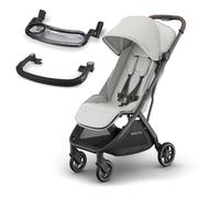 UPPAbaby MINU V3 Lightweight Travel Stroller (Savannah) + Bumper Bar (Black) & Snack Tray - One-Hand Fold, Compact, from Birth to 22kg, Includes Tray & Cup Holder for On-the-Go Convenience