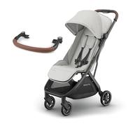 UPPAbaby MINU V3 Lightweight Travel Stroller (Savannah) + Bumper Bar (Saddle) - One-Hand Fold, Compact, from Birth to 22kg, Includes Easy-Attach Leather Safety Bar for Added Comfort