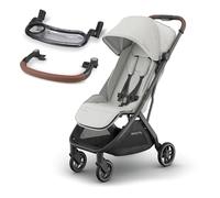 UPPAbaby MINU V3 Lightweight Travel Stroller (Savannah) + Bumper Bar (Saddle) & Snack Tray - One-Hand Fold, Compact, from Birth to 22kg, Includes Tray & Cup Holder for On-the-Go Convenience