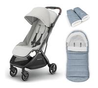 UPPAbaby MINU V3 Lightweight Travel Stroller (Savannah) + CozyGanoosh Footmuff & CozyHandmuffs (Gregory) - Ultra-Warm Winter Bundle, One-Hand Fold, Compact, from Birth to 22kg