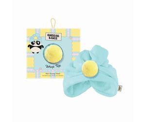 Upper Canada Cheese Cake Hair Drying Turban Towel Blue Yellow Pom Pom Girls Wrap Up Absorbent Microfibre