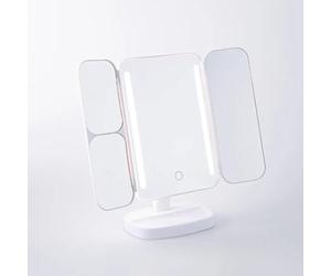 Upper Canada Danielle Creations White Tri Fold Adjustable Tilt LED Mirror with True Image View with 3x and 5x Magifications and Accessory Tray Base for Storage Uses