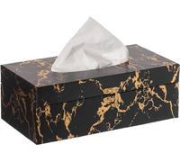 UPPER DECOR Black and Gold Marble Tissue Box Cover, Modern Tissue Box Holder with Lock for Bathroom, Bedroom, and Living Room, Kleenex Box Covers in Rectangle Shape Dryer Sheet Holder Organizer