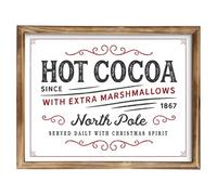 UPPER DECOR Hot Cocoa Christmas Sign, Hot Cocoa Coffee Bar Decor, Vintage Merry Christmas Signs, 14 x 11 Inches Solid Wood Framed Farmhouse Indoor Winter Holiday Decoration