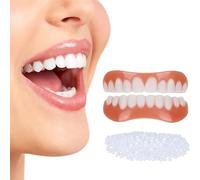 Upper & Lower Teeth Veneers - 2 Pairs Simulation Braces Snap On Veneers Smile Fake Teeth Cover Imperfect Teeth Perfect Whitening False Teeth One Size Dentures to Make White Beautiful Neater