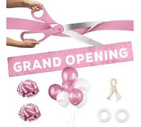 Upper Midland Products Deluxe Grand Opening Ribbon Cutting Ceremony Kit - 25" Giant Scissors with Pink Satin Ribbon, Banner, Bows, Balloons & More