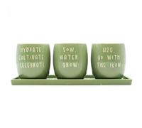 Upper Street Kitchen Herb Planter Set of 3 with Tray | Green Motivational Slogan Design | Ceramic | Indoor Outdoor | Herb Pot | Housewarming Gift