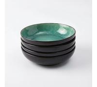 Upper Street Rivah Green Reactive Glaze Pasta Bowls Set of 4 | 21cm | Dishwasher Microwave Safe | Nordic Artisan Tableware | Scandi Home