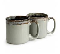 Upper Street Sage Green Reactive Glaze Ceramic Mug Set of 2, 560ml Coffee & Tea Mugs, Dishwasher & Microwave Safe, Scandi Design