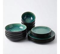 Upper Street Scandi Home 16 Piece Rivah Green Reactive Glaze Stoneware Tableware Set - Green - Stoneware