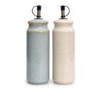 Upper Street Scandi Home Ceramic Oil & Vinegar Dispenser Set of 2 - 375ml Oil and Vinegar Bottles with Stainless Steel Pourers, Reactive Glaze, Pink & Blue or Cream & Duck Egg Blue