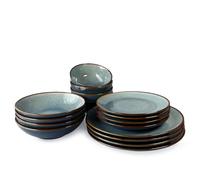 Upper Street Scandi Home Stavanger Blue 16 Piece Reactive Glaze Stoneware Tableware Set | Service for 4 | Dishwasher Safe | Nordic Artisan Dinnerware Housewarming Gift