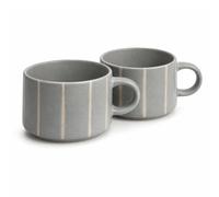Upper Street Set of 2 Grey Striped Reactive Glaze Ceramic Coffee Mug, 520ml Tea & Matcha Cups, Dishwasher & Microwave Safe, Scandinavian Style