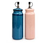 Upper Street Set of 2 Pink and Blue Reactive Glaze Ceramic Oil and Vinegar Bottles | 375ml | Stainless Steel Pourers | Kitchen Gift | Scandi Home