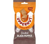 Uppernut - Peanut Bites, High in Protein, Gluten Free, Vegan Friendly, Low in Carbs, Keto, No Flour, 97% Peanuts, Reduced Fat (Pack of 18, Cracked Black Pepper)