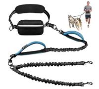 Uppetly Hands Free 2 Dog Running Leash with Waist Belt, Dual Handle Elastic Bungees Retractable Rope for Medium and Large Dogs, Reflective Stitches for Walking Hiking Biking (Large Blue, 25-120lb)