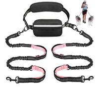 Uppetly Hands Free Dog Running Leash with Waist Belt, Dual Handle Elastic Bungees Retractable Rope for Small and Medium Dogs, Reflective Stitches for Walking Hiking Biking (Medium Pink, 8-25lb)