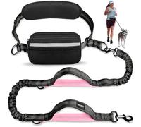 Uppetly Hands Free Dog Running Leash with Waist Belt, Dual Handle Elastic Bungees Retractable Rope for Small and Medium Dogs, Reflective Stitches for Walking Hiking Biking (Medium Pink, 8-25lb)