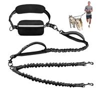 Uppetly Hands Free Double Dog Leash with Pouch, Dual Leash for 2 Dogs with Reflective Padded Handles, Durable Bungee and Lumbar Waist Belt for Walking, Jogging and Running (Large, 25-120 lbs)