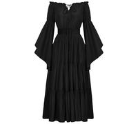 UPPJPBSW 2025 Halloween CostumeMedieval Court Dress for Women with Bell Sleeves Revival of Victorian Elegance,Black,L