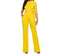 UPPJPBSW Dressy Casual Straight Long Pants Rompers for WomenElegant One Piece Business Office Outfits Mock Neck Jumpsuits,Yellow,3XL
