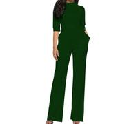 UPPJPBSW Dressy Casual Straight Long Pants Rompers for WomenElegant One Piece Business Office Outfits Mock Neck Jumpsuits,Green,XL