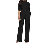 UPPJPBSW Dressy Casual Straight Long Pants Rompers for WomenElegant One Piece Business Office Outfits Mock Neck Jumpsuits,Black,M