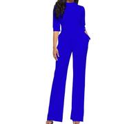 UPPJPBSW Dressy Casual Straight Long Pants Rompers for WomenElegant One Piece Business Office Outfits Mock Neck Jumpsuits,Blue,XL