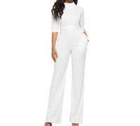 UPPJPBSW Dressy Casual Straight Long Pants Rompers for WomenElegant One Piece Business Office Outfits Mock Neck Jumpsuits,White,L