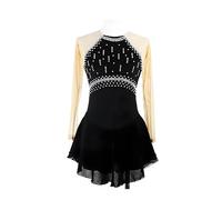 UPPJPBSW Figure Skating Dress for Girls Shiny Rhinestone, Women's Artistic Gymnastics Chiffon Long-Sleeve Dress, Suitable for Figure Ice Skating Performances And Competitions,Black,3XS