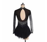 UPPJPBSW Girls Figure Skating Dress Shiny Rhinestone, Women's Artistic Gymnastics Chiffon Long-Sleeve Dress, Suitable for Ice Figure Skating Performances And Competition,Black,S