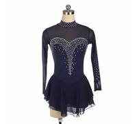 UPPJPBSW Girls Figure Skating Dress Shiny Rhinestone, Women's Artistic Gymnastics Chiffon Long-Sleeve Dress, Suitable for Ice Figure Skating Performances And Competition,Navy Blue,S