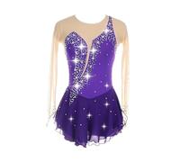 UPPJPBSW Girls Long Sleeve Figure Ice Skating Dress Shiny Rhinestone, Women's Artistic Gymnastics Chiffon Long-Sleeve Dress, Suitable for Performances And Competition,Purple,XXS