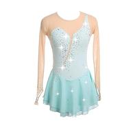 UPPJPBSW Girls Long Sleeve Figure Ice Skating Dress Shiny Rhinestone, Women's Artistic Gymnastics Chiffon Long-Sleeve Dress, Suitable for Performances And Competition,Light Blue,3XL