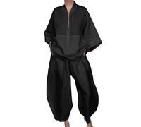 UPPJPBSW Oversized Half Zipper Top with Bagyy Harem Fall 2 Piece Outfits for Women Pants Sets Matching Lounge Tracksuit Sets,Black,M