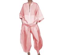 UPPJPBSW Oversized Half Zipper Top with Bagyy Harem Fall 2 Piece Outfits for Women Pants Sets Matching Lounge Tracksuit Sets,Pink,S