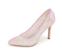 UPPJPBSW Pointed Toe Bridal Stiletto Heel Lace Heels Pumps for Women Pink