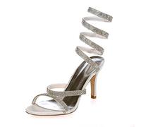 UPPJPBSW Women Rhinestone Spiral Ankle Wrap Strap High Heels Sandals Evening Party Prom Heeled Shoes