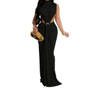 UPPJPBSW Women's Bodycon Dress,SleevelessTurtleneck,Split Ruched Ruffles, Sexy for Nightclub Party,Black,S