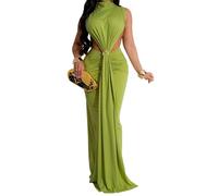UPPJPBSW Women's Bodycon Dress,SleevelessTurtleneck,Split Ruched Ruffles, Sexy for Nightclub Party,Green,XL